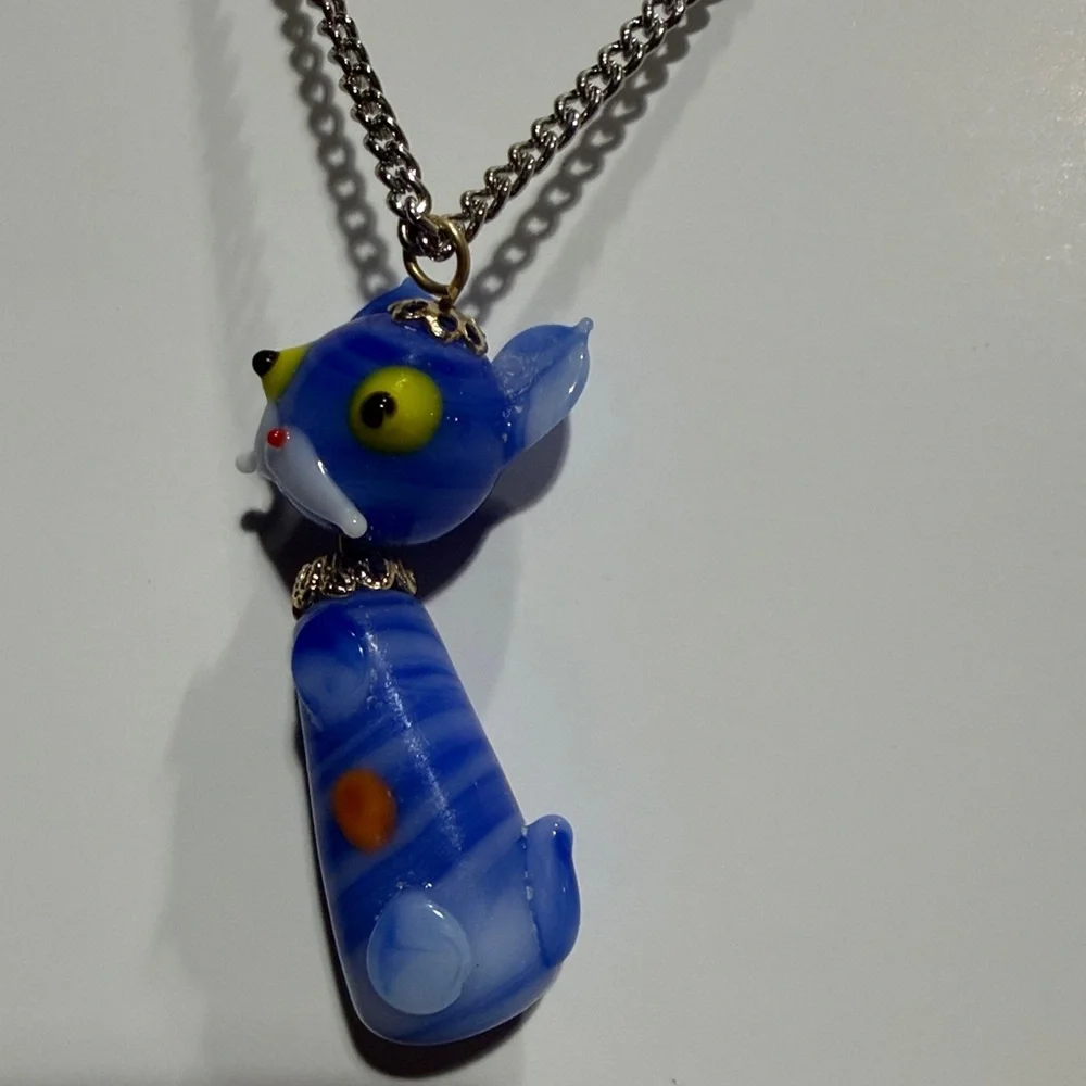 Necklace with Blue Cat Pendant